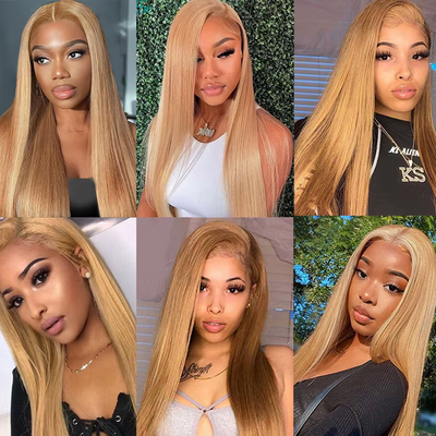 BOGO DEAL ! Hot Star Honey Blonde Color #27 HD Transparent 13x6 Lace Front Straight Human Hair Wigs