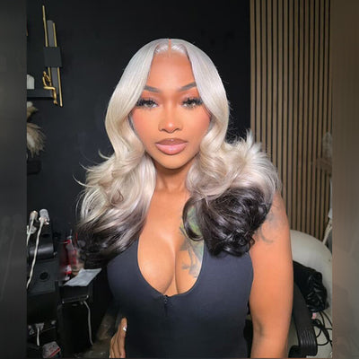 Hot Star 250% Density Double Drawn Ombre Platinum With Black 13x6 Lace Front Human Hair Wigs