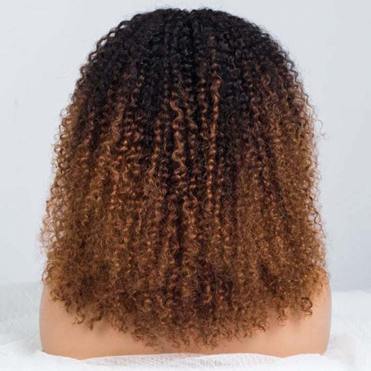 Hot Star Sunlit Brown Colored Glueless Curly Lace Wig Human Hair Ready To Wear