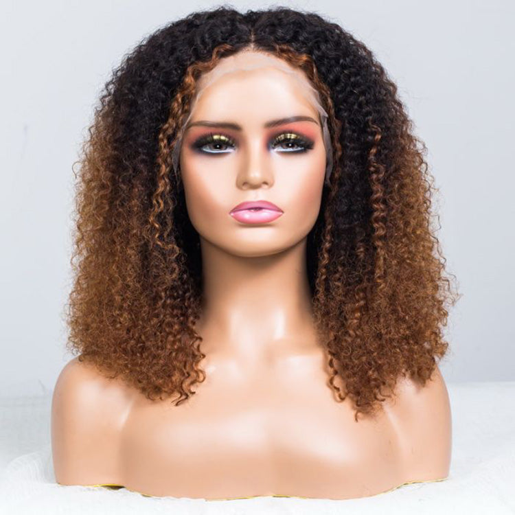 Hot Star Sunlit Brown Colored Glueless Curly Lace Wig Human Hair Ready To Wear
