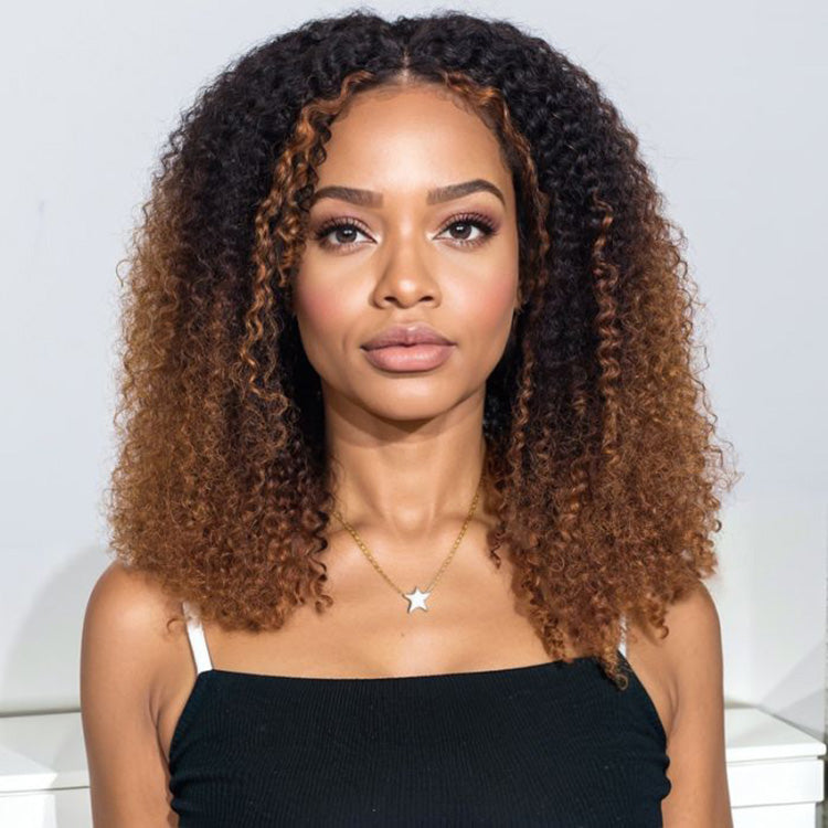 Hot Star Sunlit Brown Colored Glueless Curly Lace Wig Human Hair Ready To Wear