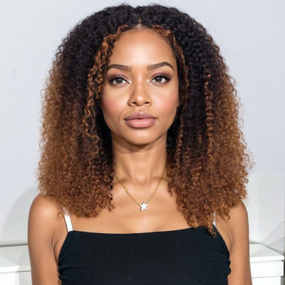 Hot Star Sunlit Brown Colored Glueless Curly Lace Wig Human Hair Ready To Wear