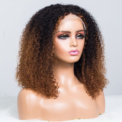 Hot Star Sunlit Brown Colored Glueless Curly Lace Wig Human Hair Ready To Wear