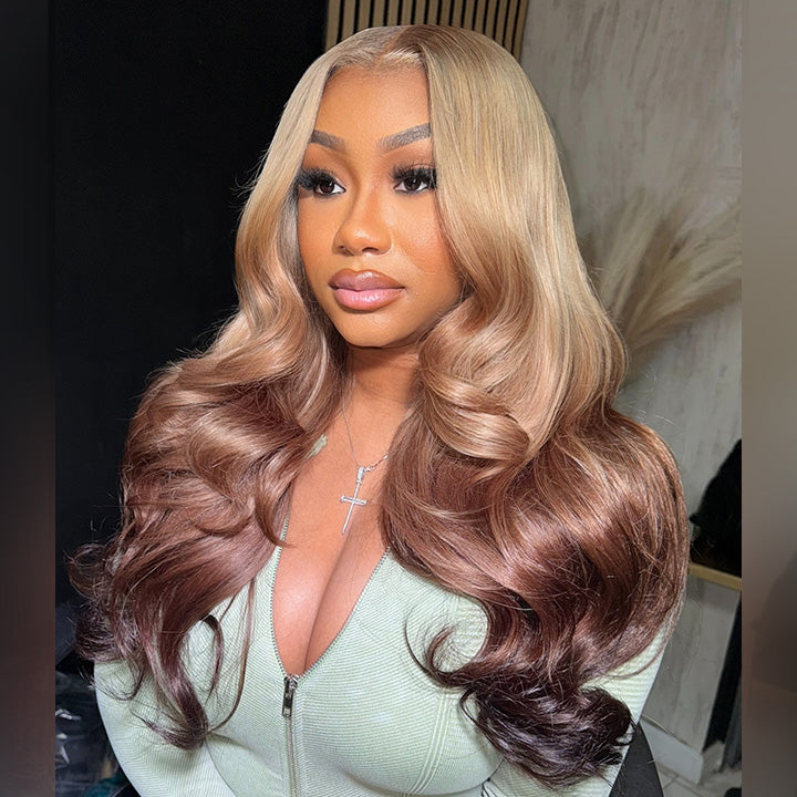 Hot Star Top 10A Customized Colored Three Tone 250% Density 13x6 Lace Human Hair Wigs Body Wave
