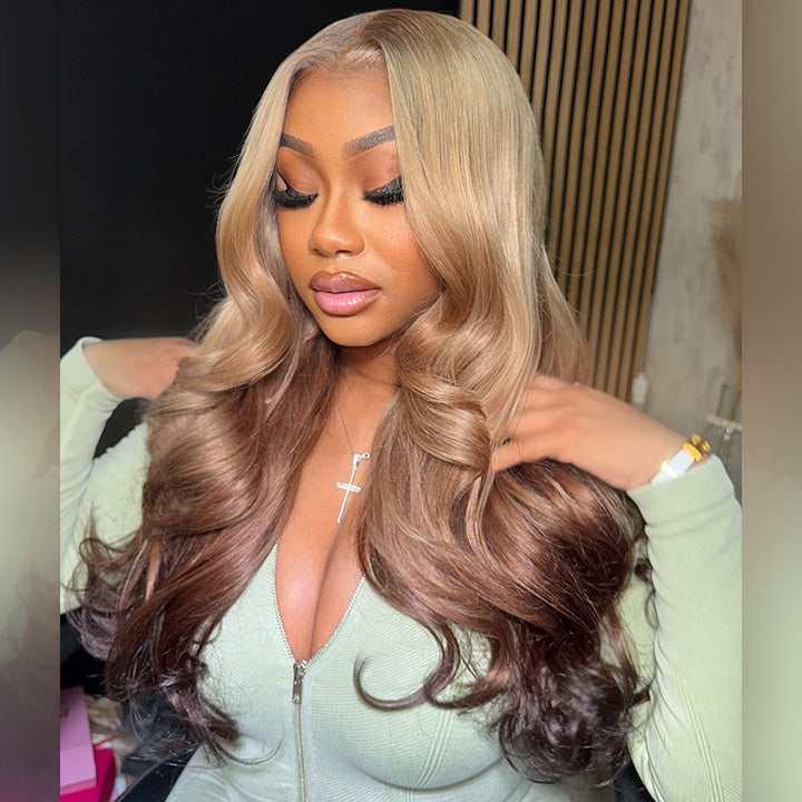 Hot Star Top 10A Customized Colored Three Tone 250% Density 13x6 Lace Human Hair Wigs Body Wave