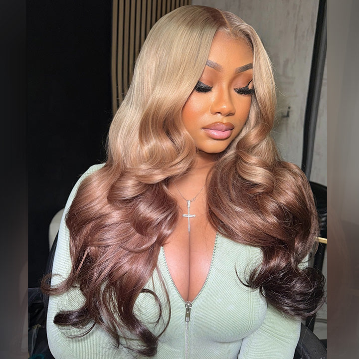 Hot Star Top 10A Customized Colored Three Tone 250% Density 13x6 Lace Human Hair Wigs Body Wave