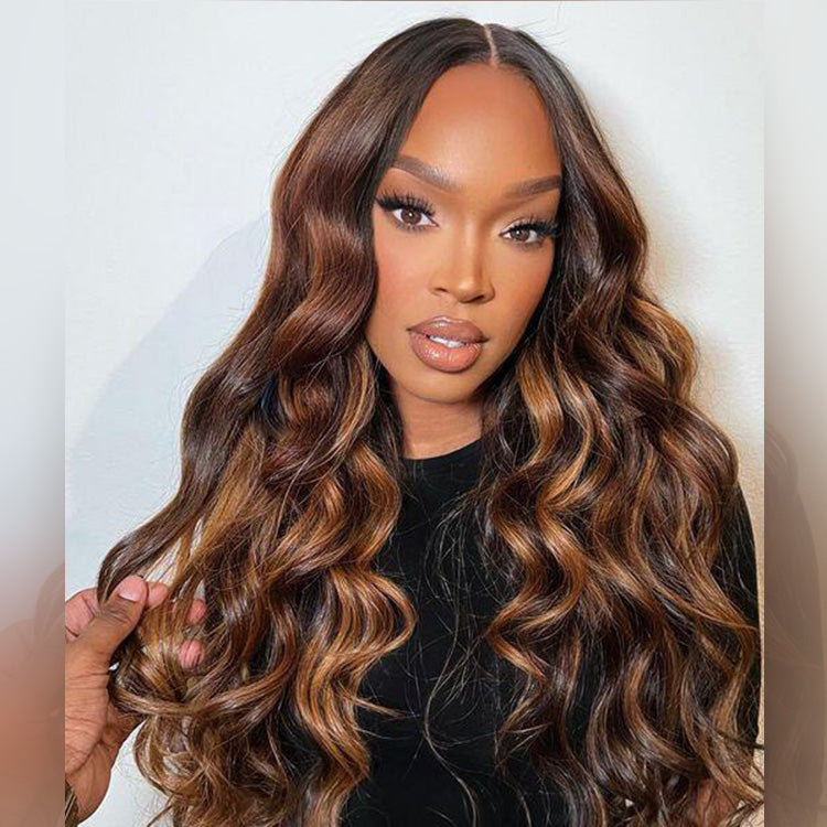 Hot Star Ombre Black Roots Highlight Brown Color 13x6 Lace Front Wig 6x5 Glueless Ready To Go Human Hair Wigs