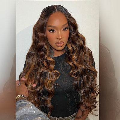 Hot Star Ombre Black Roots Highlight Brown Color 13x6 Lace Front Wig 6x5 Glueless Ready To Go Human Hair Wigs