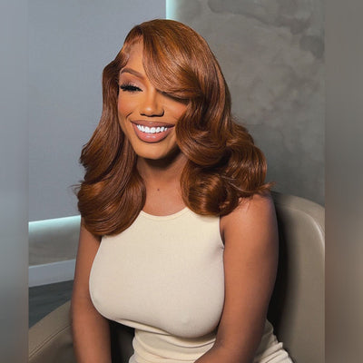 Hairstyle Works Elegant Short 210% Density Chestnut Brown Colored 13x6 Lace Frontal Human Hair Wigs Dora