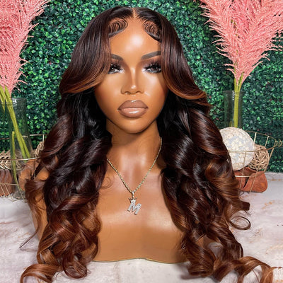 Hot Star Ombre Ginger Brown Colored 13x6 Lace Front Wig 6x5 Glueless Ready To Wear Human Hair Wigs