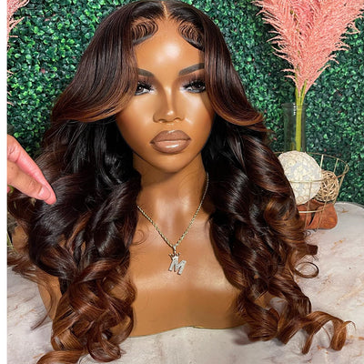 Hot Star Ombre Ginger Brown Colored 13x6 Lace Front Wig 6x5 Glueless Ready To Wear Human Hair Wigs