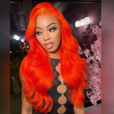Hot Star 250% Density Bright Orange Red Colored 13x6 Lace Front Human Hair Wigs