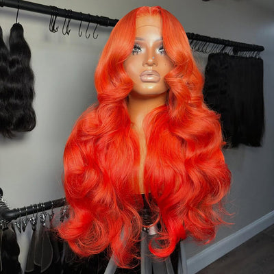 Hot Star 250% Density Bright Orange Red Colored 13x6 Lace Front Human Hair Wigs