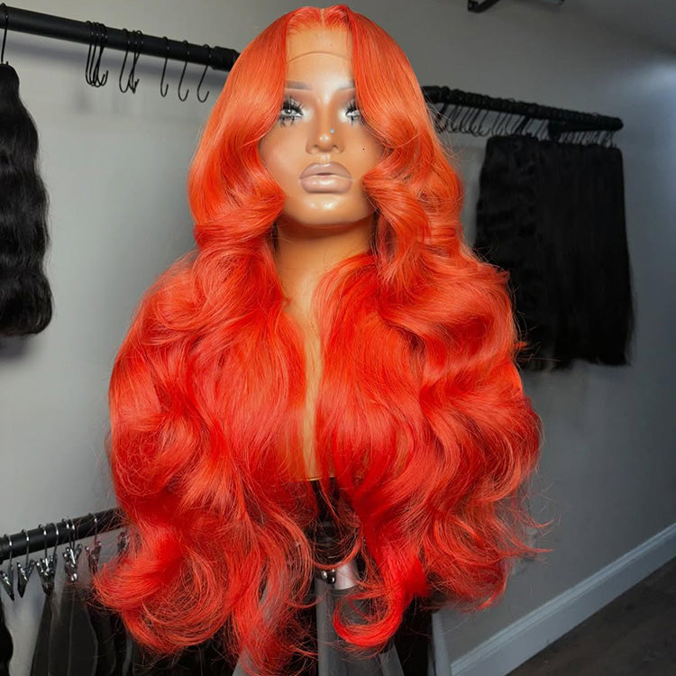 Hot Star 250% Density Bright Orange Red Colored 13x6 Lace Front Human Hair Wigs