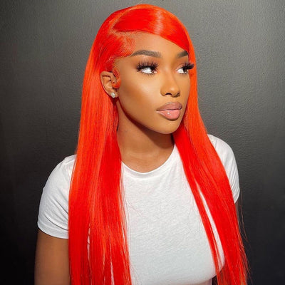 Hot Star 250% Density Bright Orange Red Colored 13x6 Lace Front Human Hair Wigs
