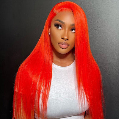 Hot Star 250% Density Bright Orange Red Colored 13x6 Lace Front Human Hair Wigs
