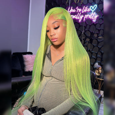 Hot Star 250% Density Light Green 13x6 Lace Front Human Hair Wig Straight Hair