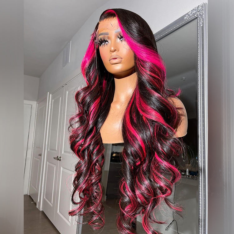 Hot Star Highlight Rose Pink Colored 6x5 Glueless Lace 13x6 Lace Front Human Hair Wigs Body Wave