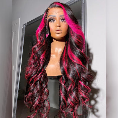 Hot Star Highlight Rose Pink Colored 6x5 Glueless Lace 13x6 Lace Front Human Hair Wigs Body Wave