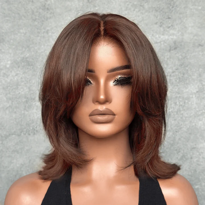 Hot Star Face-Framing Sleek Swoop Bangs Layered Cut Bob 6x5 Glueless Lace Human Hair Wig