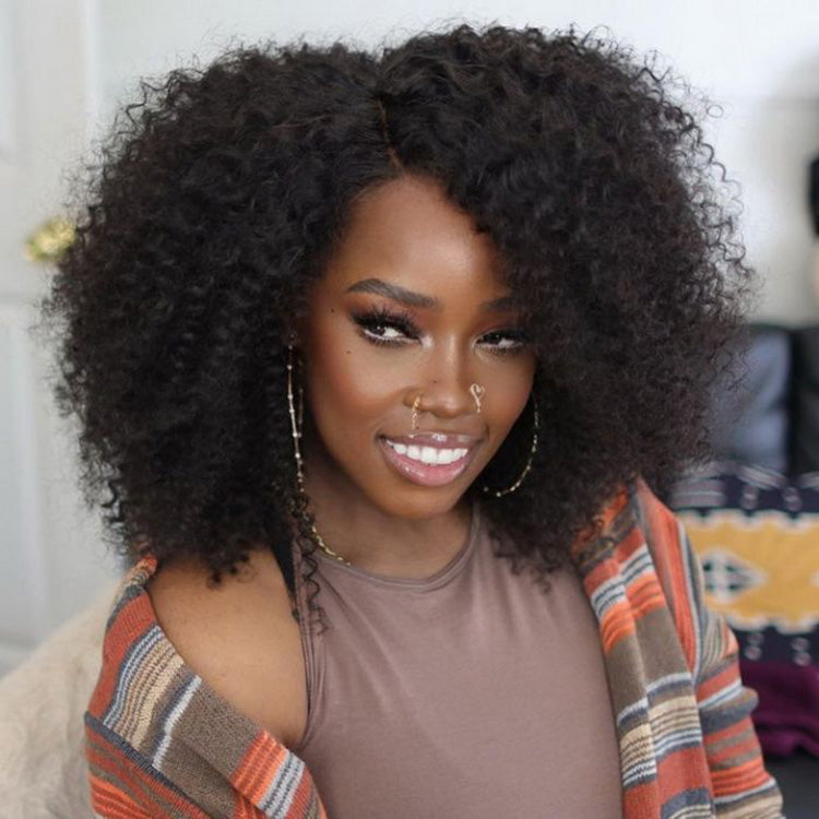 Hot Star Natural Curly Glueless Lace Wig Human Hair Ready To Wear
