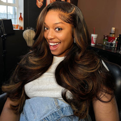Hot Star Ombre Black Roots Highlight Brown Color 13x6 Lace Front Wig 6x5 Glueless Ready To Go Human Hair Wigs