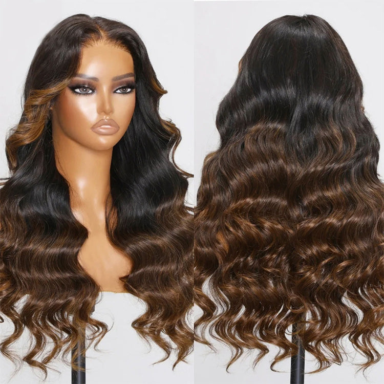 Hot Star 210% Density Highlight Dark Brown 13x6 Lace Front Wig 6x5 Glueless Human Hair Wigs Body Wave