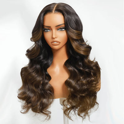 Hot Star 210% Density Highlight Dark Brown 13x6 Lace Front Wig 6x5 Glueless Human Hair Wigs Body Wave