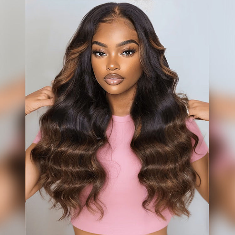 Hot Star 210% Density Highlight Dark Brown 13x6 Lace Front Wig 6x5 Glueless Human Hair Wigs Body Wave