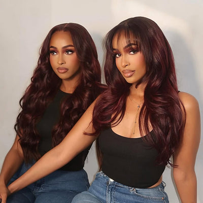 Hot Star Plum Wine Burgundy Colored HD Transparent 6x5 Glueless Ready Go Wig 13x6 Lace Front Human Hair Wig