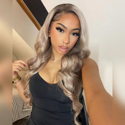 Hot Star Top 10A 250% Density Ash Blonde Colored 13x6 Lace Front Human Hair Wigs With Dark Roots