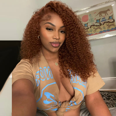 Hot Star Ginger Brown Colored 13x6 Lace Front Wig 6x5 Glueless Ready To Go Curly Human Hair Wigs