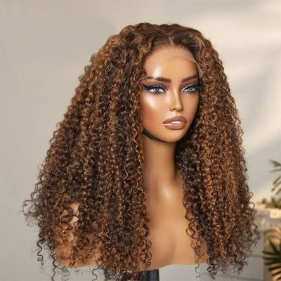 Hot Star Highlight Copper 6x5 Glueless 13x6 Lace Front Human Hair Wigs Kinky Curly