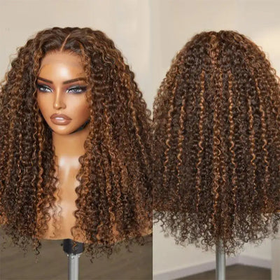Hot Star Highlight Copper 6x5 Glueless 13x6 Lace Front Human Hair Wigs Kinky Curly
