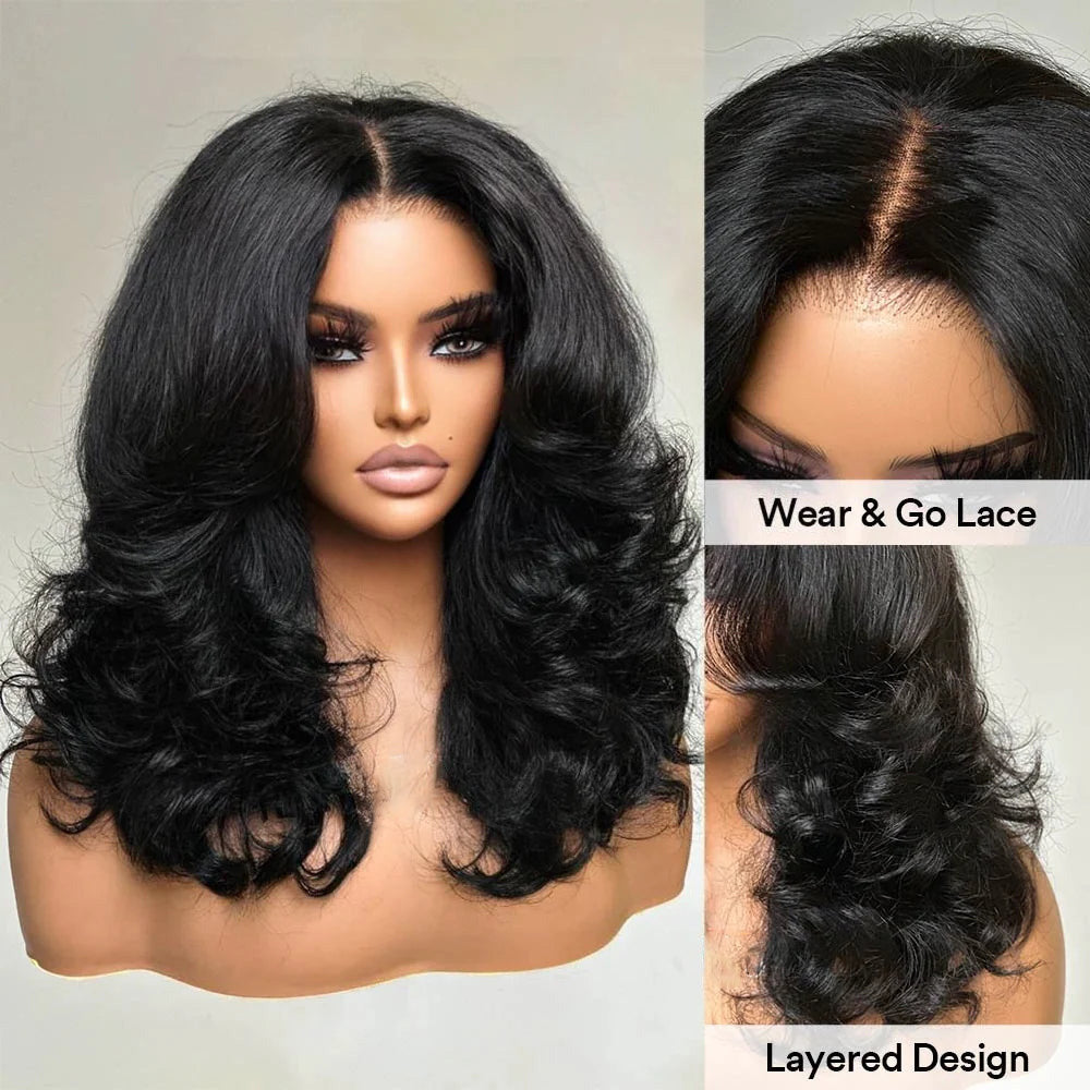 Hot Star 300% Density Curtain Bang Layered Cut Glueless Lace Wig