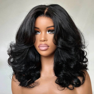 Hot Star 300% Density Curtain Bang Layered Cut Glueless Lace Wig