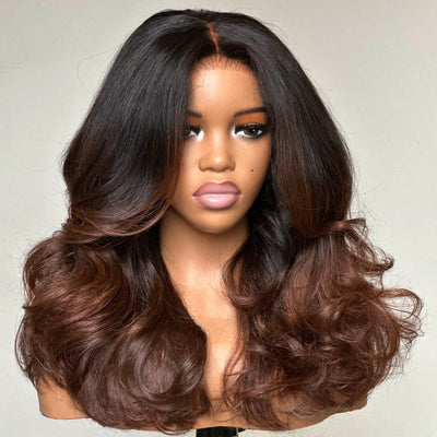 Hot Star 300% Density Heavy Layered Cut Ombre Brown Colored Glueless Lace Wig