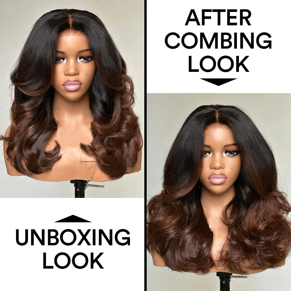 Hot Star 300% Density Heavy Layered Cut Ombre Brown Colored Glueless Lace Wig