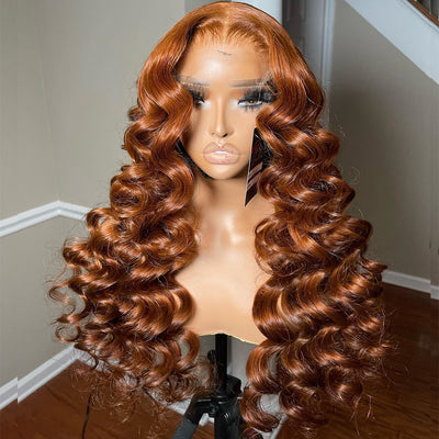 Hot Star Ginger Brown Colored 6x5 Glueless 13x6 Lace Front Human Hair Wigs Loose Wave