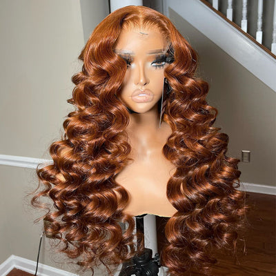Hot Star Ginger Brown Colored 6x5 Glueless 13x6 Lace Front Human Hair Wigs Loose Wave