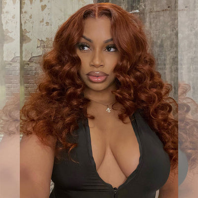 Hot Star Ginger Brown Colored 6x5 Glueless 13x6 Lace Front Human Hair Wigs Loose Wave