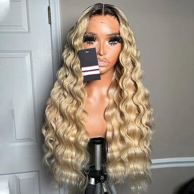 Hot Star Top 10A 250% Density Ombre Blonde Loose Deep Human Hair Wigs