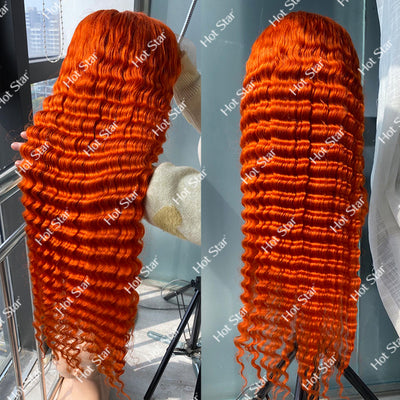 Hot Star 250% Density Customized Colored 13x6 HD Transparent Lace Front Deep Wave Human Hair Wig