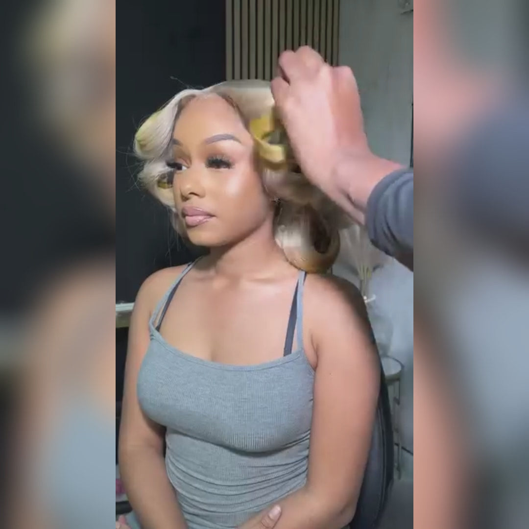 Hot Star Platinum Blonde Three Tone Colored 250% Density 13x6 Lace Human Hair Wigs Body Wave