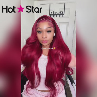 Hot Star Reddish Burgundy Colored 5x5 13x6 Lace Front Closure Wig 6x5 Glueless Ready To Wear Human Hair Wigs Body Wave