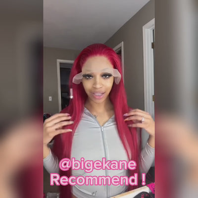 SUPER DEAL ! Ekane Pick Hot Star Red Colored Transparent HD 13x6 Lace Front Human Hair Wigs