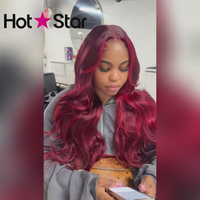 Hot Star Premium 10A 210% Density Balayage Red Colored 6x5 Glueless Ready To Go Wigs 13x6 Lace Front Human Hair Wig