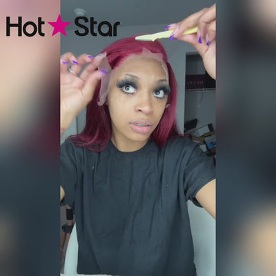 Hot Star Balayage Red Colored Pre Plucked 6x4 Ready To Go Human Hair Wigs 5x5 13x6 Lace Closure Front Wig