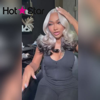 Hot Star 250% Density Double Drawn Ombre Platinum With Black 13x6 Lace Front Human Hair Wigs