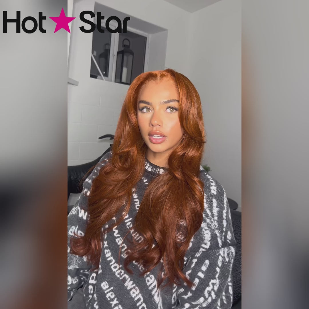 Hot Star 180% Density Auburn Ginger Colored 5x5 13x6 Lace Closure Front Wig 6x4 Glueless Ready To Go Human Hair Wigs Body Wave